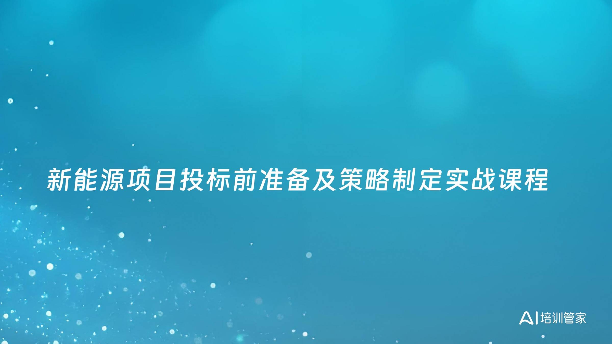 新能源项目投标前准备及策略制定实战课程
