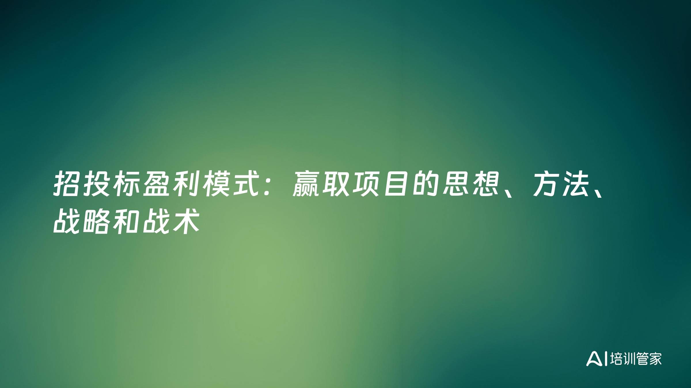 招投标盈利模式：赢取项目的思想、方法、战略和战术