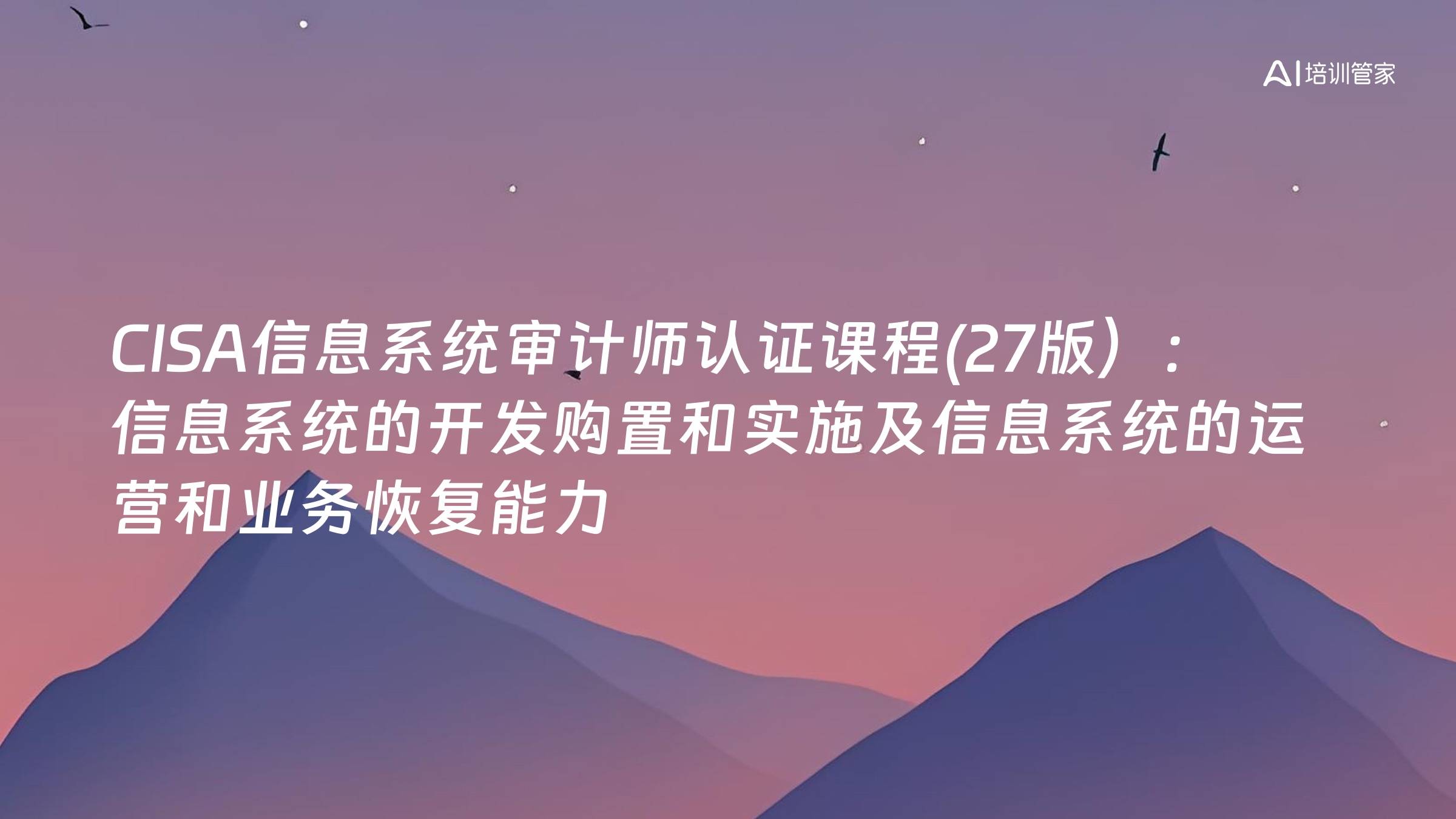 CISA信息系统审计师认证课程(27版）：信息系统的开发购置和实施及信息系统的运营和业务恢复能力