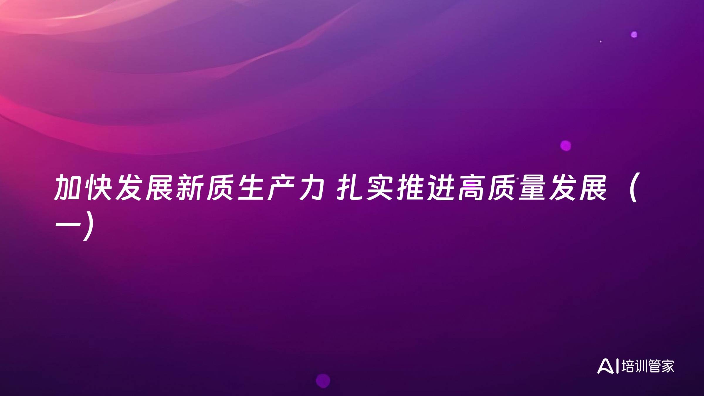 加快发展新质生产力 扎实推进高质量发展（一）