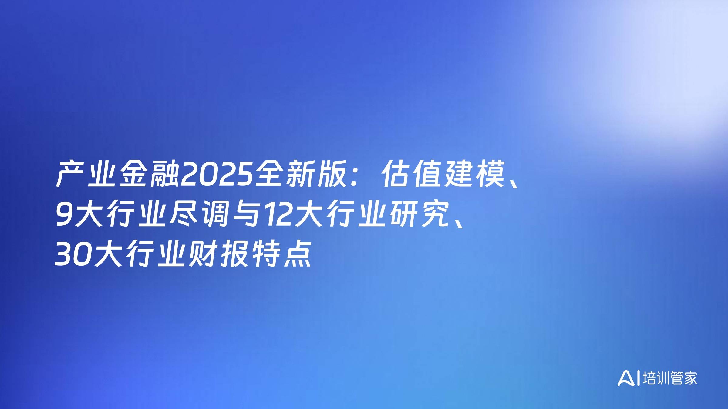 产业金融2025全新版：估值建模、9大行业尽调与12大行业研究、30大行业财报特点