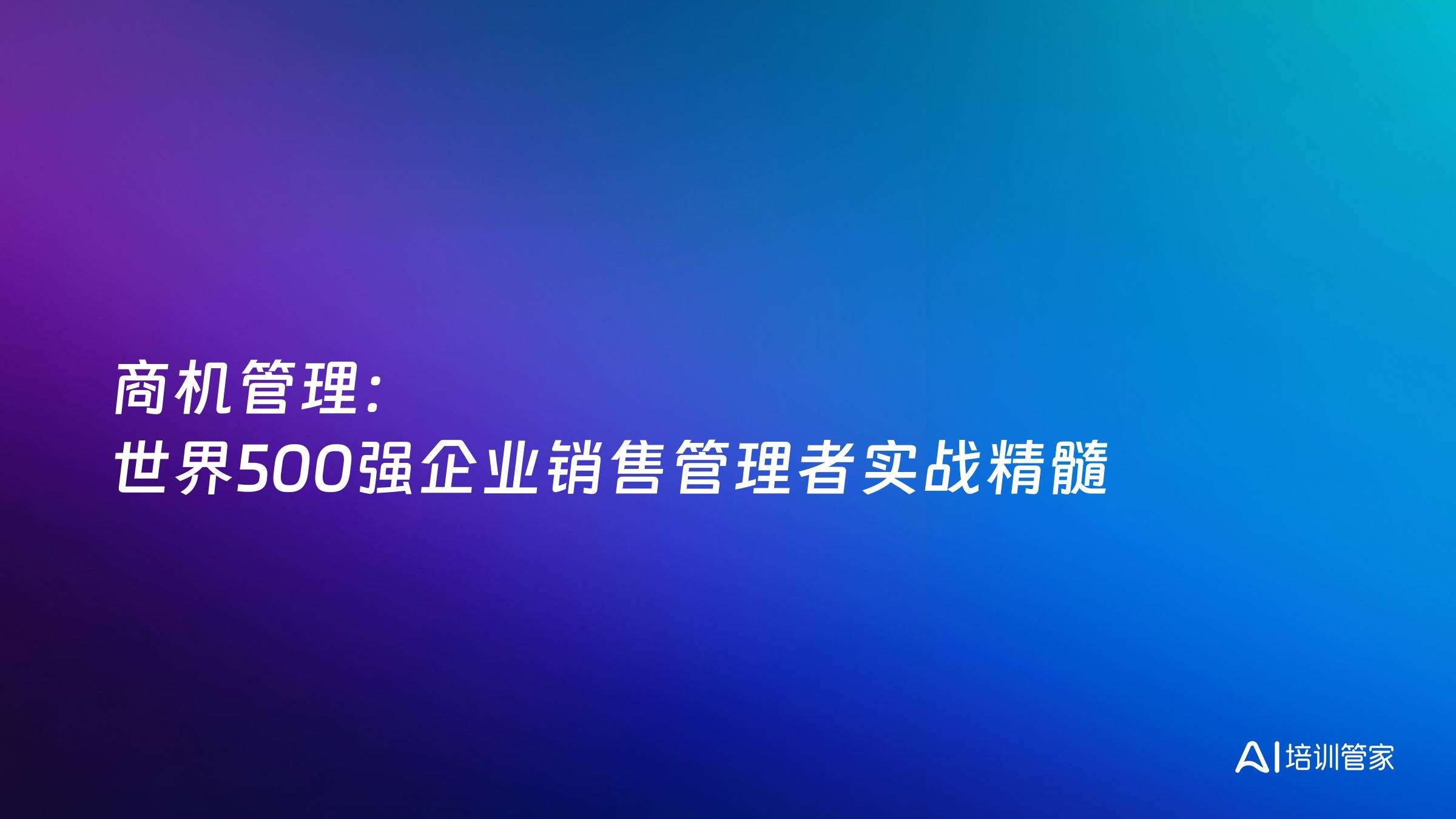 商机管理：世界500强企业销售管理者实战精髓