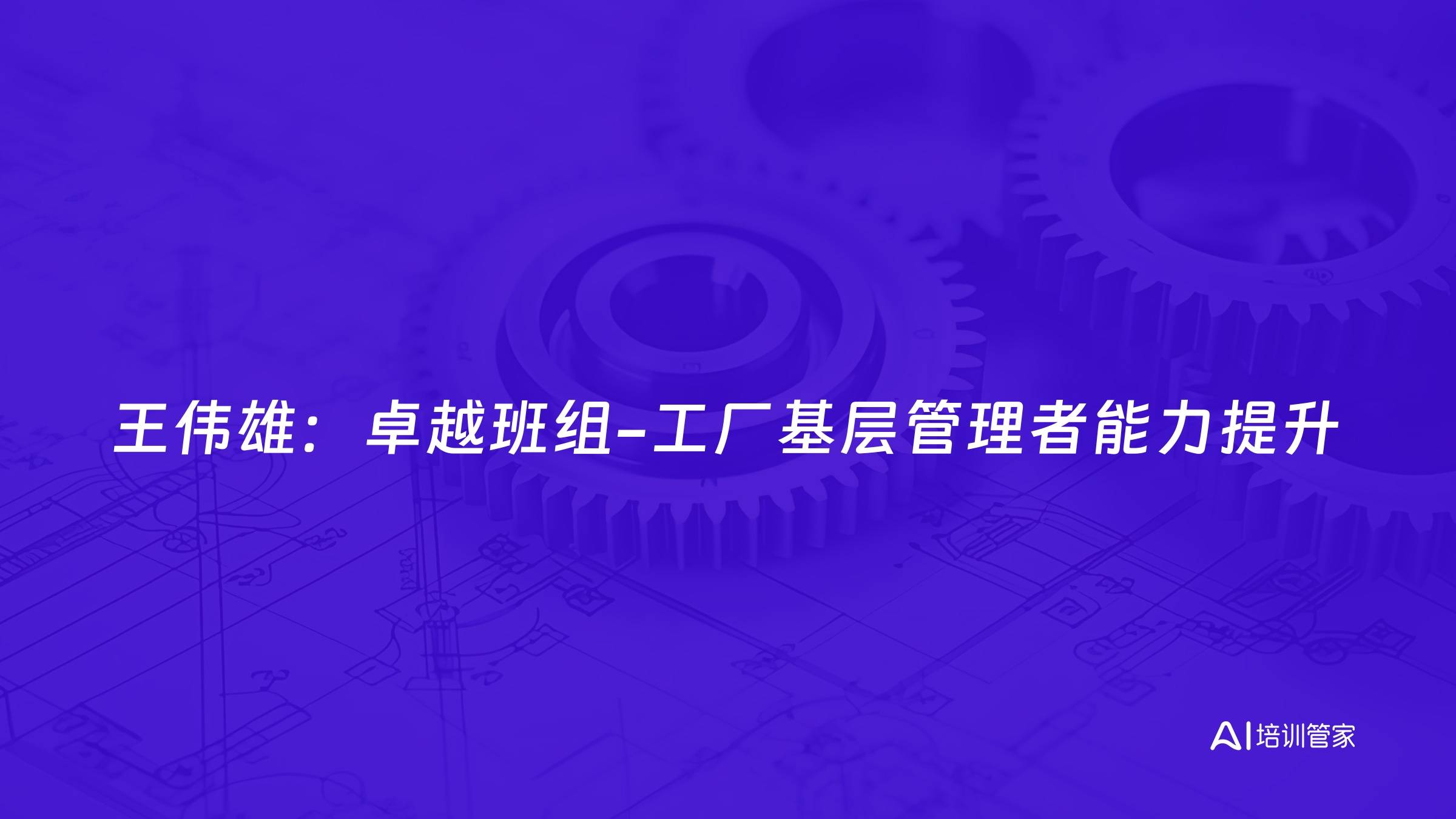 王伟雄：卓越班组-工厂基层管理者能力提升