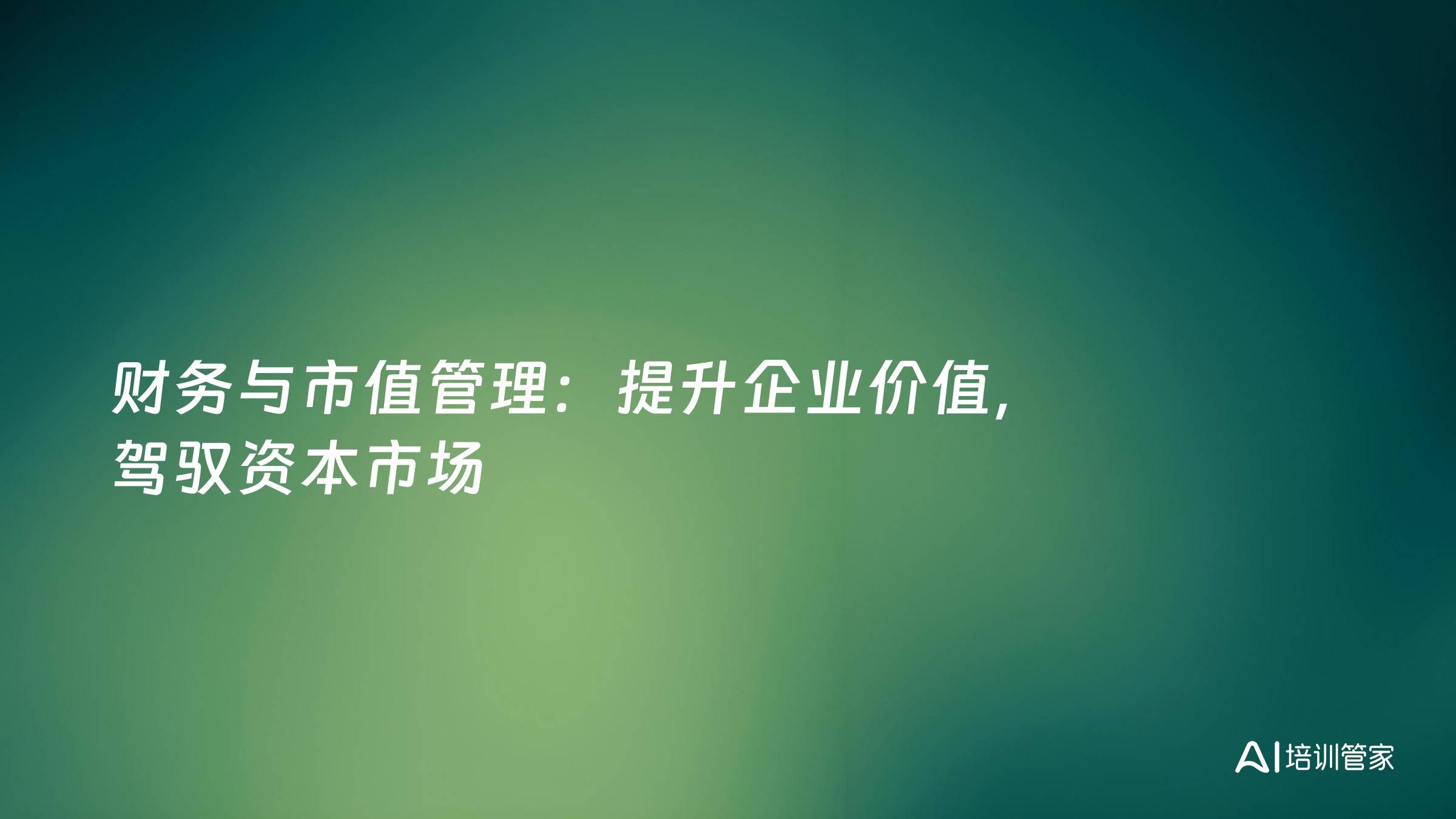 财务与市值管理：提升企业价值，驾驭资本市场