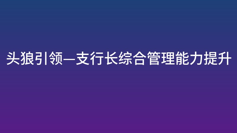 头狼引领—支行长综合管理能力提升